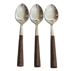 3 Woodwind Teaspoon Spoon 6" wood-like handle vtg midcentury boho minimalist mix
